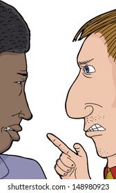 Pair of African and Caucasian men angry with each other