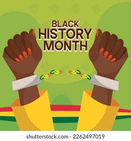 Pair of afro american hands with broken handcuffs Black history month Vector