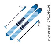 Pair of alpine skis with poles. Winter sports equipment. Trendy modern vector illustration isolated on white background, hand drawn, flat design