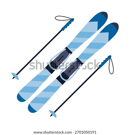 Pair of alpine skis with poles. Winter sports equipment. Trendy modern vector illustration isolated on white background, hand drawn, flat design