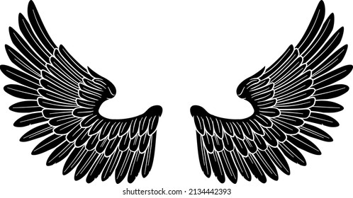 A pair of angel or eagle bird feathered wings