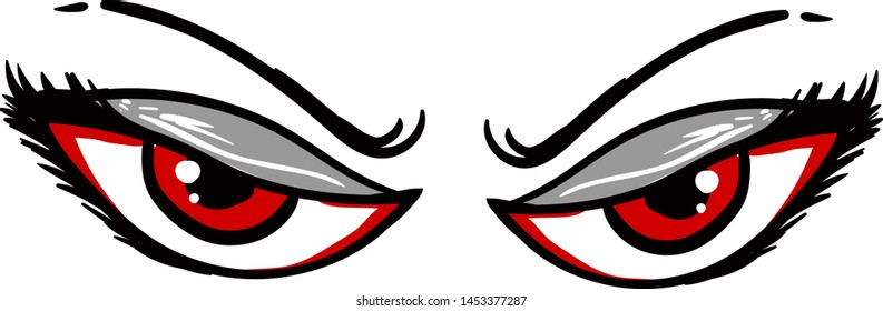 Pair of angry red eyes, illustration, vector on white background.