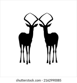 Pair of the Antelope Silhouette for Logo Type, Art Illustration, Pictogram, Apps, Website, or Graphic Design Element. Vector Illustration