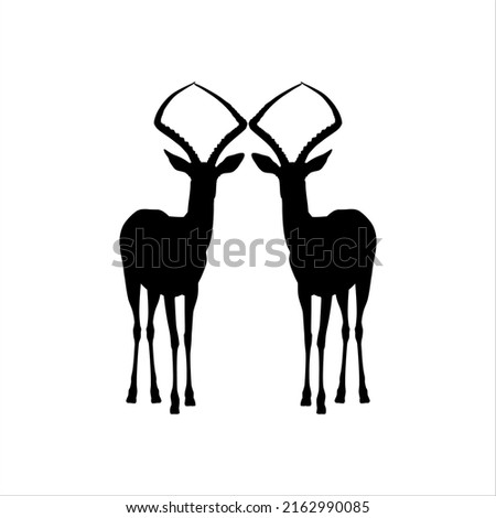 Pair of the Antelope Silhouette for Logo Type, Art Illustration, Pictogram, Apps, Website, or Graphic Design Element. Vector Illustration