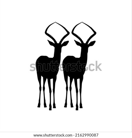 Pair of the Antelope Silhouette for Logo Type, Art Illustration, Pictogram, Apps, Website, or Graphic Design Element. Vector Illustration