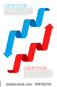 A Pair Of Arrows Represented Increase Profit And Recession Business. Flat Thin Line Infographic Template. Red Progress Arrow And Blue Recession Arrow. Increase Decrease Graphs Concept Diagram Chart.
