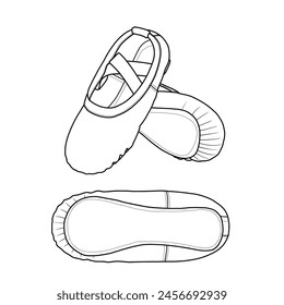 Pair of ballet shoes vector illustration. Line drawing sketch, isolated vector on a white background.