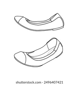 Par de zapatillas de ballet de Ilustración vectorial. Boceto de dibujo de línea, Vector aislado sobre un fondo blanco.