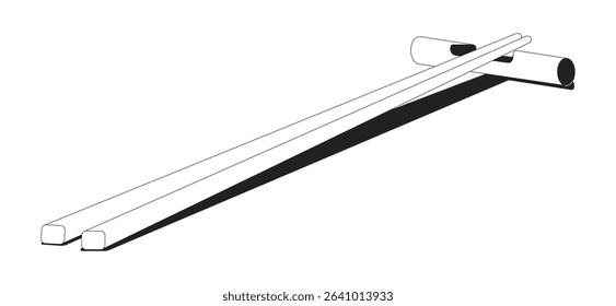 Pair of bamboo chopsticks on rest 2D line object. Hashi. Asian utensil. Eating tool. Japanese cutlery. Chinese chop sticks isolated clipart vector ink outline item. Monochrome spot illustration