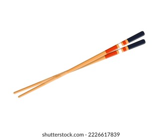 Pair of bamboo chopsticks for traditional Japanese cuisine. Isolated. Flat vector illustration.