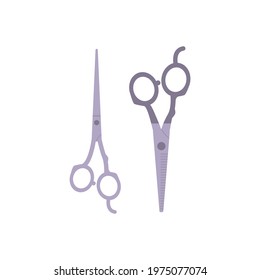 A pair of barber scissors. Hairdresser tool for haircut and hair care in barbershop or beauty salon. Flat vector illustration isolated on a white background.