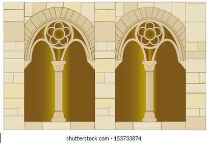 A pair of Baroque window openings, how could look like in the Middle Ages before completion. Sandstone blocks were used as sandstone allows easy processing