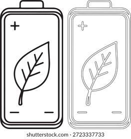 Un par de iconos de batería, uno negro y otro blanco, cada uno con un diseño de hoja, presentado en un fondo blanco limpio para mayor flexibilidad