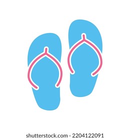 Un par de sandalias de playa y zapatillas azules para las vacaciones de verano. Calzado de zapatillas cómodo a orillas del mar. Voltear, flop, sendal, icono de vacaciones de verano Icono de ilustración del vector estilo de contorno relleno EPS 10