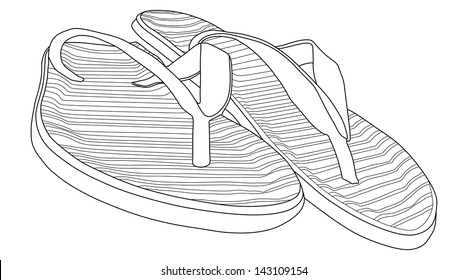 pair of beach sandals, illustration, vector, isolated on white background, summer shoes