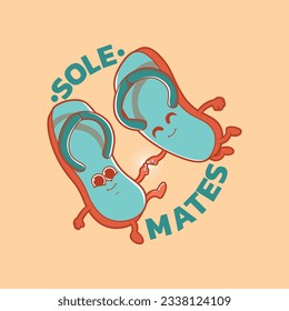 Pair of Beach Sandals in love vector illustration. Funny, relation, graphic design concept.