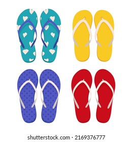 Pair of beach slippers. Collection of fashion flip flops. Flat vector illustration