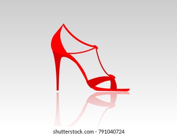 Pair of beautiful red high heels. Female fashionable leather shoes, vector isolated on white gradient background. Woman luxury accessories on sale.
