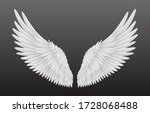 Pair of beautiful white angel wings isolated on transparent background, realistic vector illustration. Spirituality and freedom concept