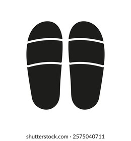 Pair Of Bedtime Slippers Silhouette Icon. Comfortable Footwear For Indoor Relaxation Glyph Symbol. Isolated Vector Illustration.