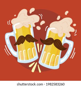 Pair of beer drinking glass with mustaches