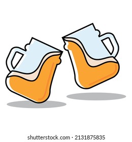 Pair of beer mug with foam icon Vector illustration