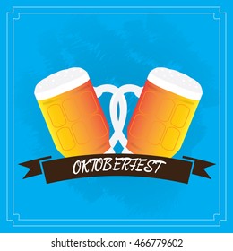 Pair of beer mugs for Oktoberfest, Vector illustration