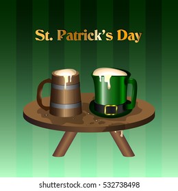 Pair of beer mugs, Patrick's day vector illustration