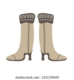 Pair of beige brown winter boots on a white background. Cute hand drawn elements for winter design. Vector illustration