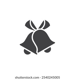 Um par de sinos com arco ícone de vetor de fita. preenchido sinal plano para conceito móvel e web design. Ícone de glifo dos Sinos de Casamento. Símbolo, ilustração de logotipo. Gráficos vetoriais