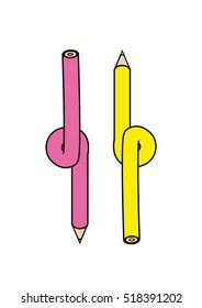 A pair of bended coloring pencils. Vector Illustration