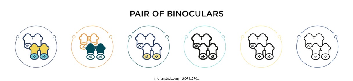Pair of binoculars icon in filled, thin line, outline and stroke style. Vector illustration of two colored and black pair of binoculars vector icons designs can be used for mobile, ui, web