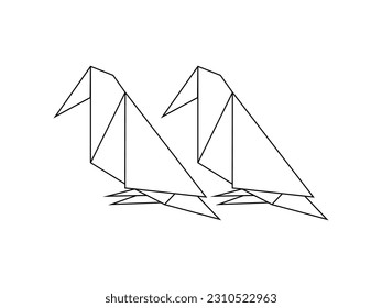 Pair of the Bird Polygonal Illustration for Logo or Graphic Design Element. Vector Illustration