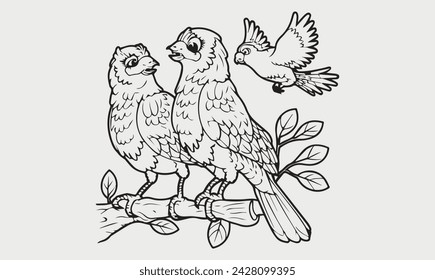 Pair bird vector coloring page for kids