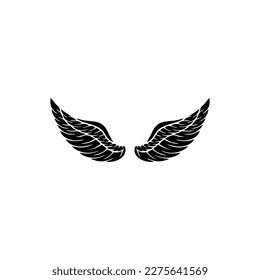 Un par de alas de pájaro. Ángel. Ilustración vectorial del tatuaje. Elemento para el tallado de madera.