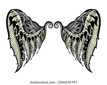 A pair of bird wings. Angel. Vector illustration for tattoo. 