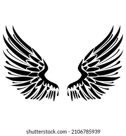 A Pair Of Bird Wings. Vintage Wings Sketch. Vector Illustration For Tattoo. Design Elements In Coloring Style. Element For Wood Carving. EPS 10