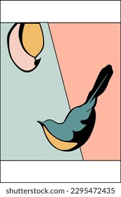 Vector de arte de aves de pareja, fondo rosa y azul