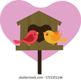 a pair of birds in love in the nest