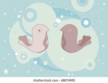 A pair of birds on a blue background.