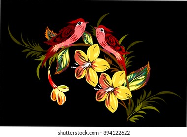 A Pair Of Birds On A Flowering Branch