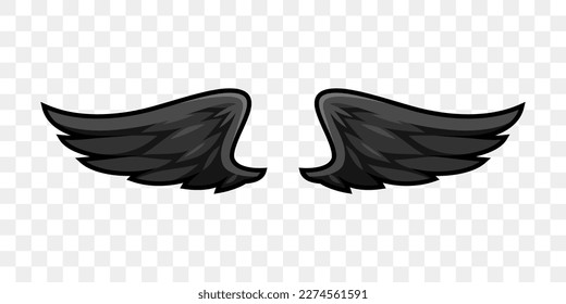 Pair of black angle wings in cartoon style vector illustration