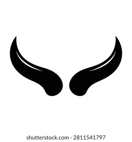 A pair of black bull horns on white background, symbolizing strength and power