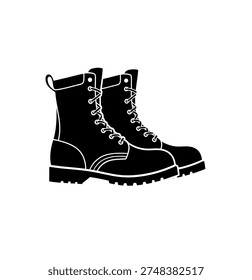 A pair of black combat boots with visible laces and sturdy soles, presented as a silhouette.