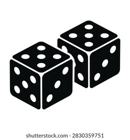 A pair of black dice with white dots on a plain background, symbolizing chance, games, or decision making, with a simple and clean design