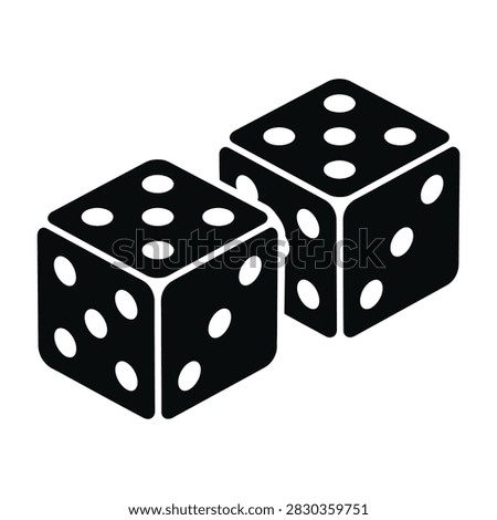 A pair of black dice with white dots on a plain background, symbolizing chance, games, or decision making, with a simple and clean design