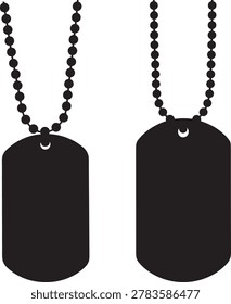Pair of black dog tag necklaces with ball chains, isolated on white.