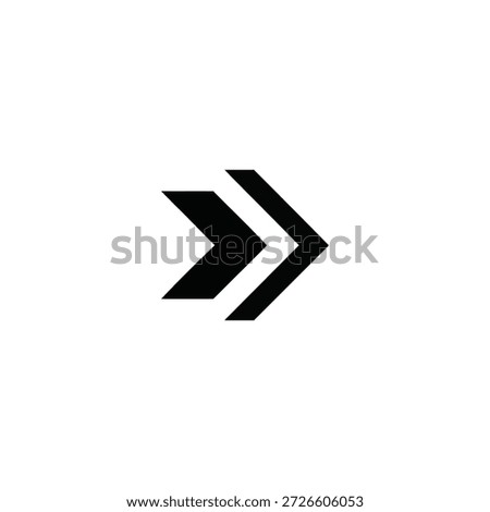 A pair of black double chevrons pointing to the right on a white background