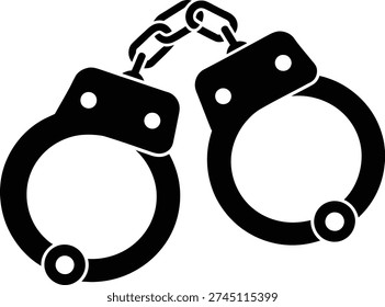 A pair of black handcuffs with a chain connecting the two cuffs.