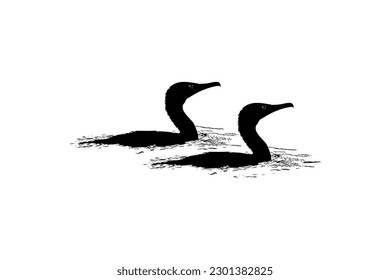 Pair of The Black Heron Bird (Egretta Ardesiaca), also known as the Black Egret Silhouette for Art Illustration, Logo, Pictogram, Website, or Graphic Design Element. Vector Illustration